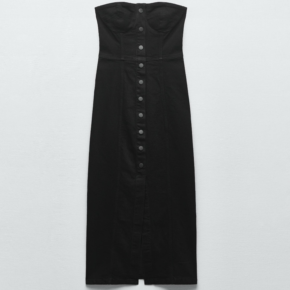 Midi length denim bustier dress